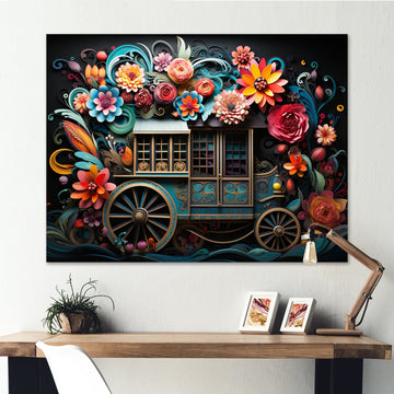 Teal Old Cart  Of Dream - Old American Cart Canvas Wall Art
